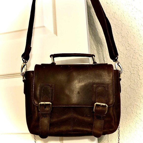 NWT HANDCRAFTED GENUINE LEATHER Medium Crossbody Satchel Bag Rustic Saddle Brown - Picture 5 of 10